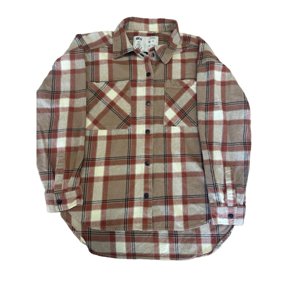 Picture Organic Clothing Donis Shirt Jacket Plaid Brown Womens Medium EUC